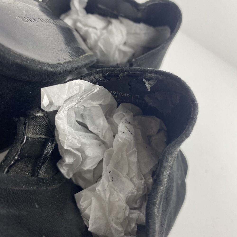 Zara Women's Size 38‎ Chunky Heel Mules Peep Toe Black Suede Y2K Minimalistic - Picture 7 of 10